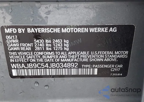 2018 BMW M550I xDrive z USA, uszkodzony, nr VIN WBAJB9C54JB034892